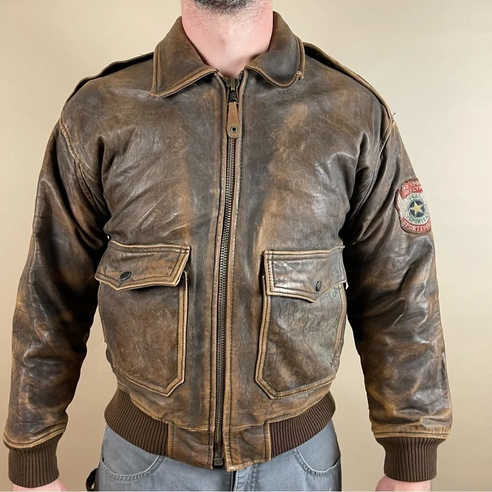 Vintage Top Gun Military Pilot Flight Australian Lamb Leather Jacket Medium